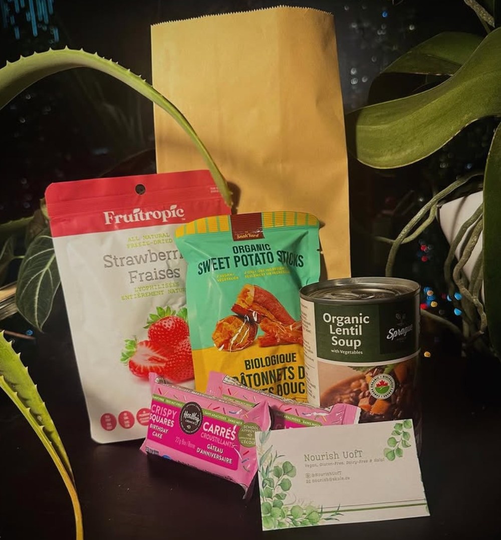 Diet-sensitive food items collected by Nourish UofT for students at the UTSU Food Bank